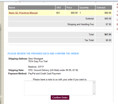 Confirm Order, Shipping and Billing Information