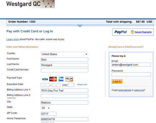Enter Payment Information on PayPal