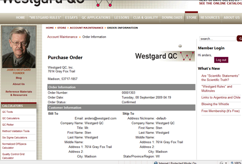 Westgard Order Statement